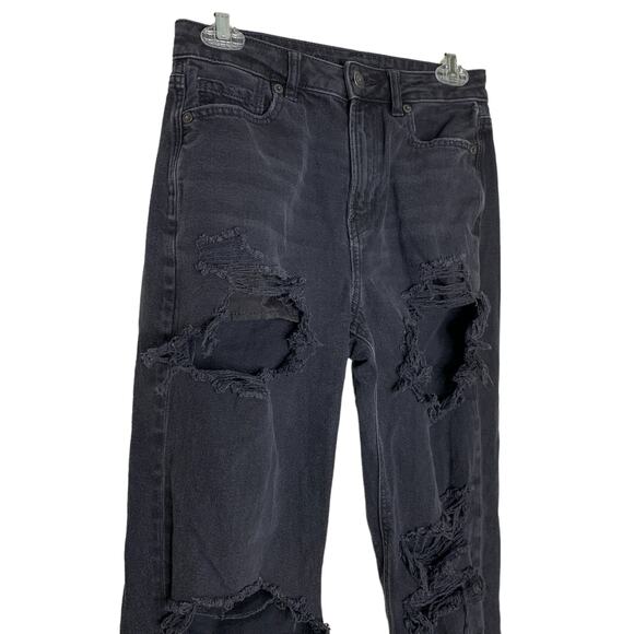 American Eagle Black Ripped Distressed Mom Jeans Denim Size 2 - Picture 2 of 5